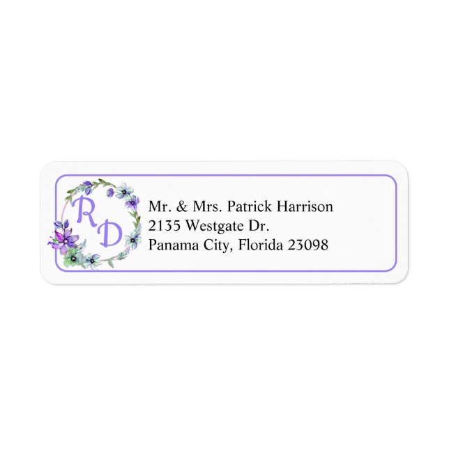 Etiqueta Casamento bonito Floral Wreath Monogrammed (Frente)