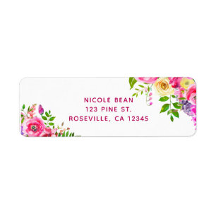 Etiqueta Casamento Botânico de Primavera Rosa Vibrante Flor