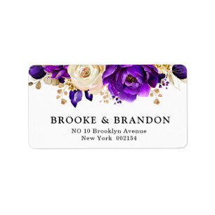 Etiqueta Casamento Botânico Dourado Violeta Roxo Real