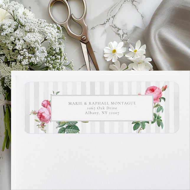 Etiqueta Casamento Botânico Rosa Francês Chic Romântico (Criador carregado)