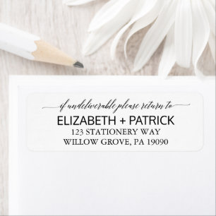 Etiqueta Casamento branco e preto elegante da caligrafia