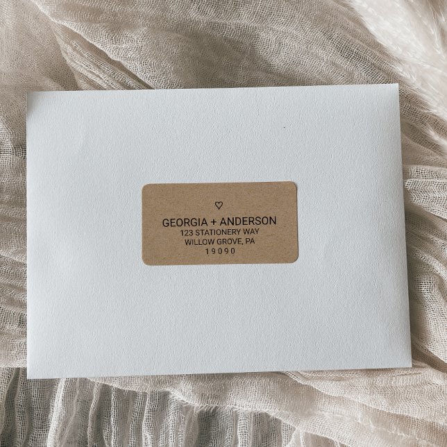 Etiqueta Casamento Cardíaco Simples Faux Kraft (Criador carregado)