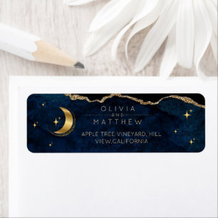 Etiqueta Casamento Celestial Azul e Dourado Foto Casamento