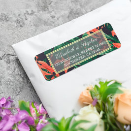 Etiqueta Casamento Cloral Dourado Moderno Hawaiian