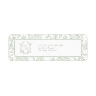Etiqueta Casamento com Crista de Monograma Toile de Sage Ve