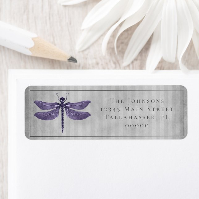Etiqueta Casamento com Dragonfly Roxo (Insitu)