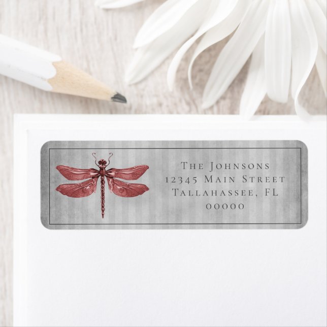 Etiqueta Casamento com Dragonfly Vermelha (Insitu)