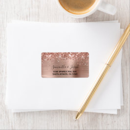 Etiqueta Casamento com Folha de Ouro Rosa Brilhante e Glitt