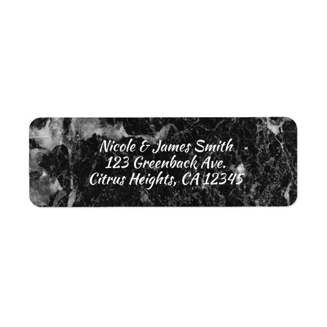 Etiqueta Casamento com Glam Moderno do Marble Branco Negro  (Frente)