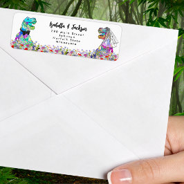 Etiqueta Casamento com tema de flores silvestres e dinossau