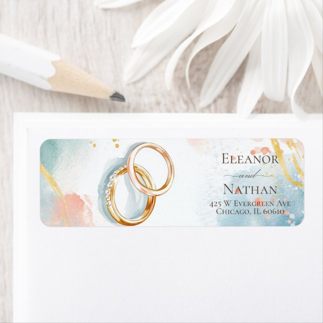 Etiqueta Casamento da primavera dos Anéis de ouro moderno (Insitu)