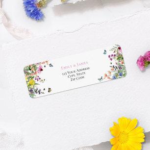 Etiqueta Casamento de Aquarela com flores selvagens de verã