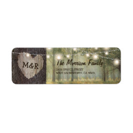 Etiqueta Casamento de Árvore de Coração Gravada | Luzes de 