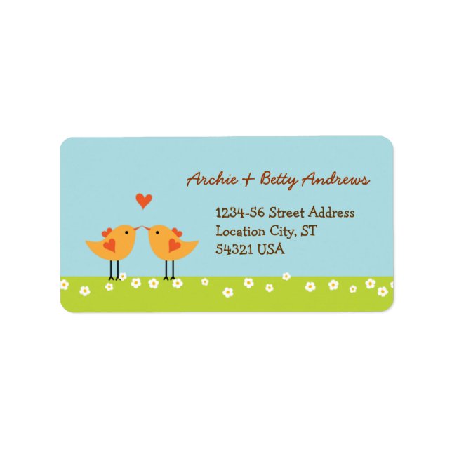 Etiqueta Casamento De Belas Pássaros Com Amor (Dia) (Frente)