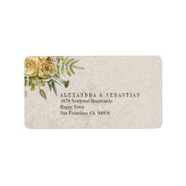 Etiqueta Casamento de Boho Cream Damask e Flores Amarelas