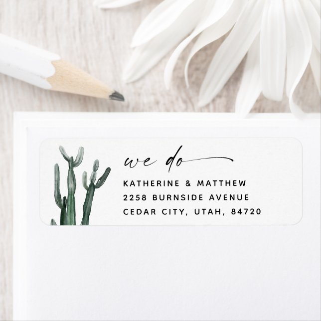 Etiqueta Casamento de Cactus com Aquarela Elegante | Script (Insitu)