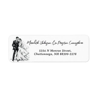 Etiqueta Casamento de Casal de Esboço de Carvão de Moda Mod