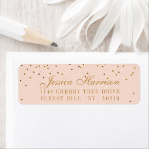 Etiqueta Casamento de Confetti Dourado e Rosa Esbranquiçado