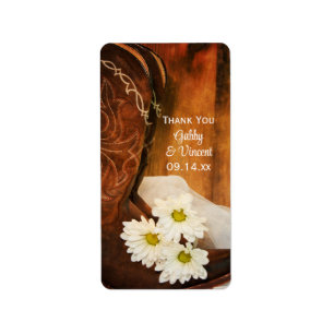 Etiqueta Casamento de Daisies Cowboy Boots Obrigado Etiquet