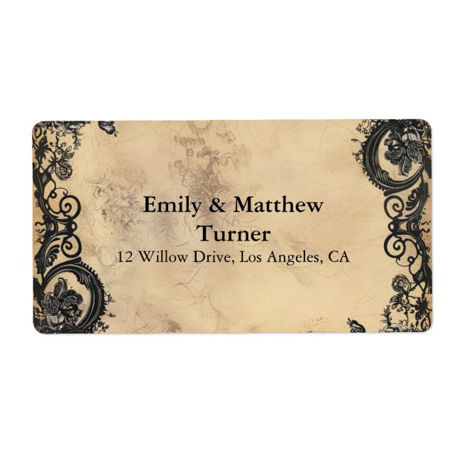 Etiqueta Casamento de Elegância Gótica Vitoriana (Frente)