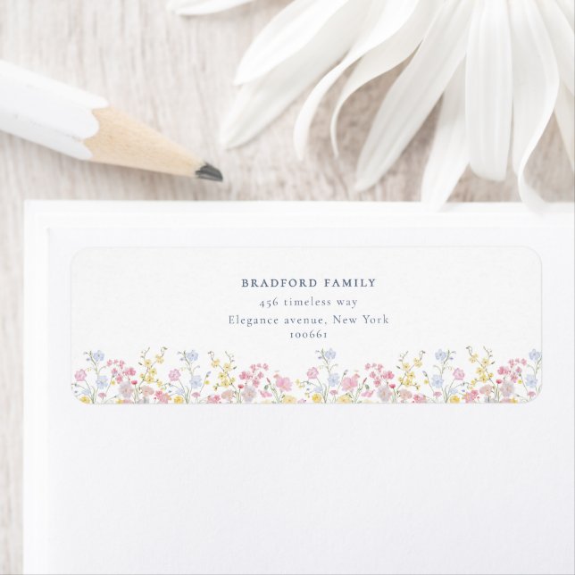 Etiqueta Casamento de Flores Silvestres Boho com Script Azu (Insitu)