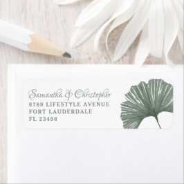 Etiqueta Casamento de Folha de Ginkgo Verde Simple Sage