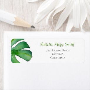Etiqueta Casamento de Folha de Monstera Verde Tropical