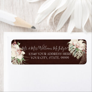 Etiqueta Casamento de Folhagem Tropical de Burgundy Marsala