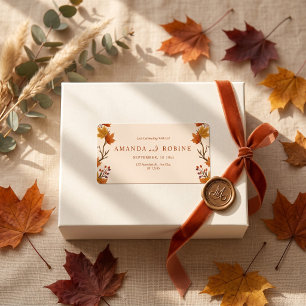 Etiqueta Casamento de Folhas de Bordo de Outono Elegante