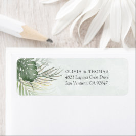 Etiqueta Casamento de Folhas de Palmeira com Aquarela Verde