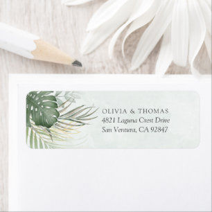 Etiqueta Casamento de Folhas de Palmeira com Aquarela Verde