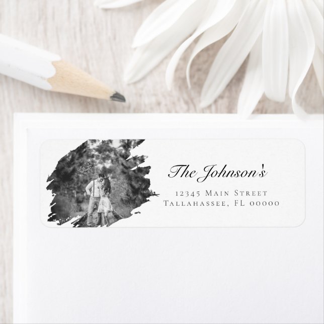 Etiqueta Casamento de Foto Moderno Brushaft | Endereço Bran (Insitu)