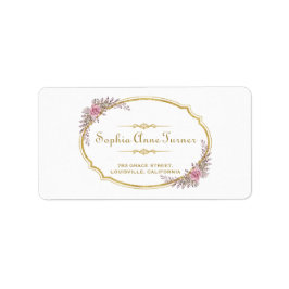 Etiqueta Casamento de Frame Dourado Floral do Blush Elegant