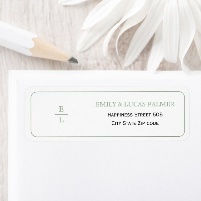 Etiqueta Casamento de fronteira com monograma floral verde- (Insitu)