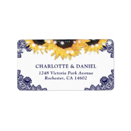 Etiqueta Casamento de Girassol de Renda Floral Azul Marinho