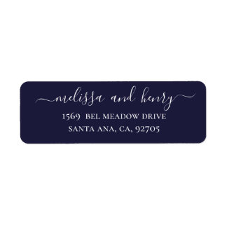 Etiqueta Casamento de guião simples e elegante com marinho 