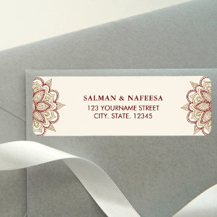 Etiqueta Casamento de Henna Dourado e Borgonha Mehndi