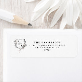 Etiqueta Casamento de Monograma de Crest Floral Branco e Pr