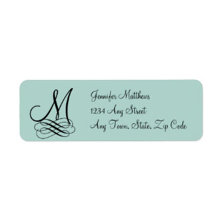 Etiqueta Casamento de Monograma de Mint Green, Black Swirls