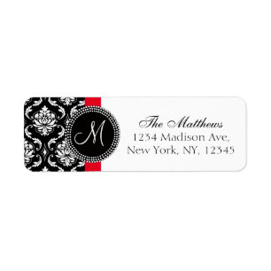 Etiqueta Casamento de Monograma Elegante de Damasco Negro V