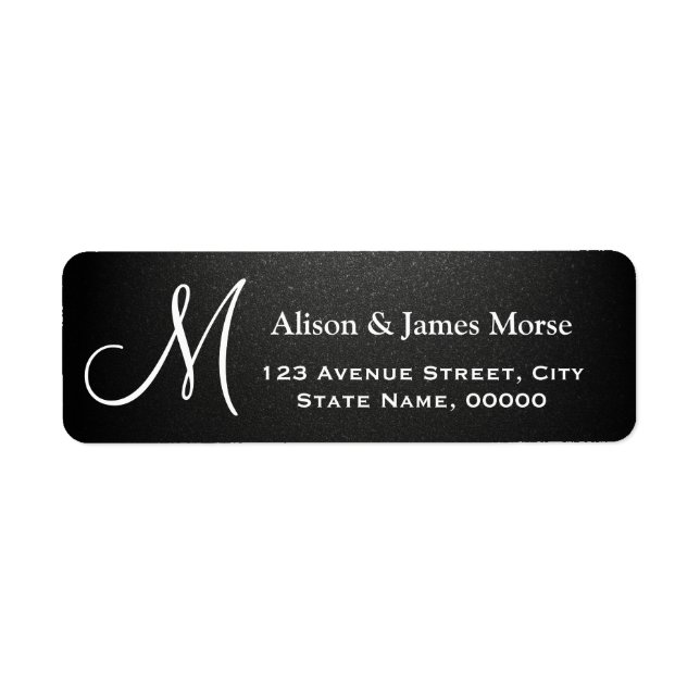 Etiqueta Casamento de Monograma Preto Fosco Simples com Fon (Frente)