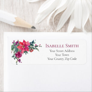 Etiqueta Casamento de Natal Elegante Floral Poinsettias Ros