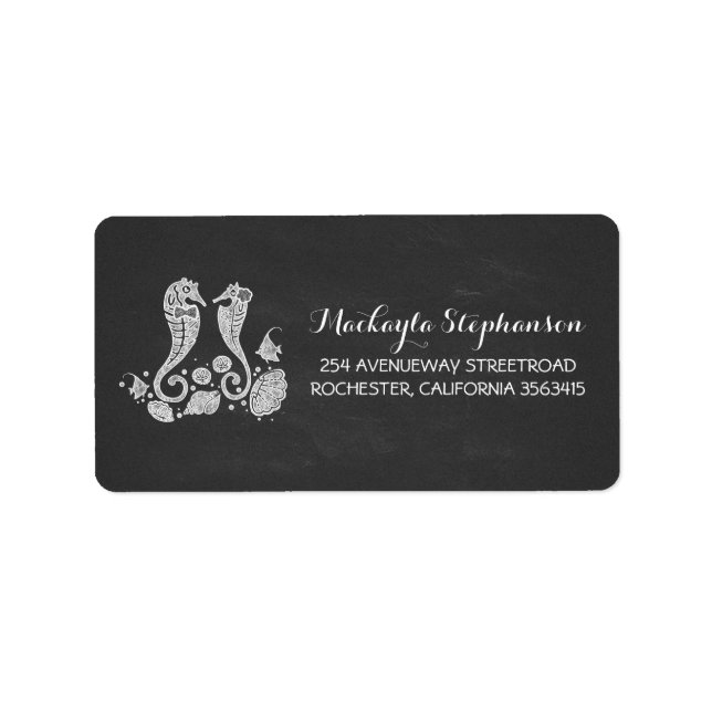 Etiqueta Casamento de Praia Chalkboard Seacavalo (Frente)