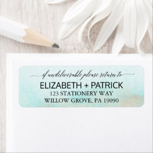 Etiqueta Casamento de praia com Aqua e Dourada Watercolor