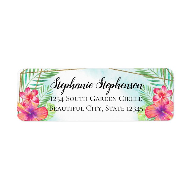 Etiqueta Casamento de Praia de Aquarela Tropical Hibiscus F (Frente)