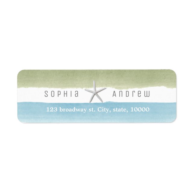 Etiqueta Casamento de praia náutica com faixas de aquarelas (Frente)
