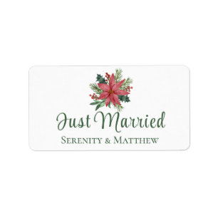 Etiqueta Casamento de Recem casados Floral de Poinsetia Chr