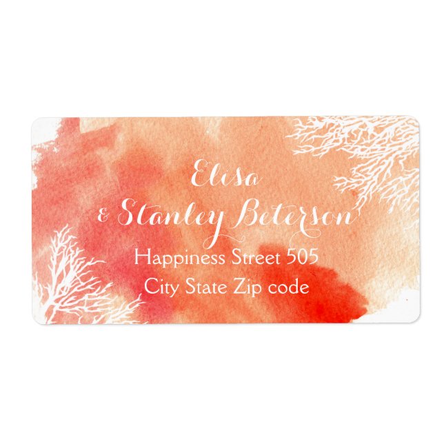 Etiqueta Casamento de recife de coral abstrato (Frente)