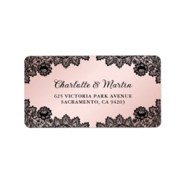 Etiqueta Casamento de renda floral preto e blush
