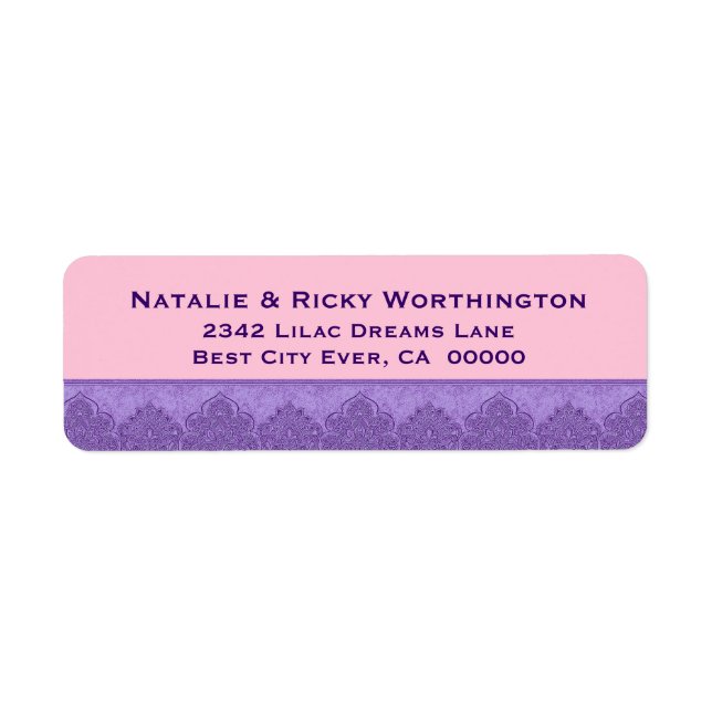 Etiqueta Casamento de rendas S30Q com Damasco roxo e rosa (Frente)